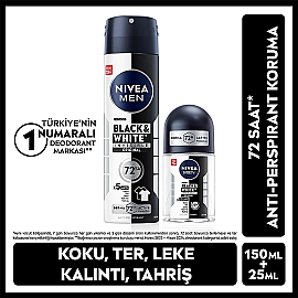 Nivea Men Black & White Invisible Erkek Deodorant Sprey 150ml & Roll-On 25ml - 7