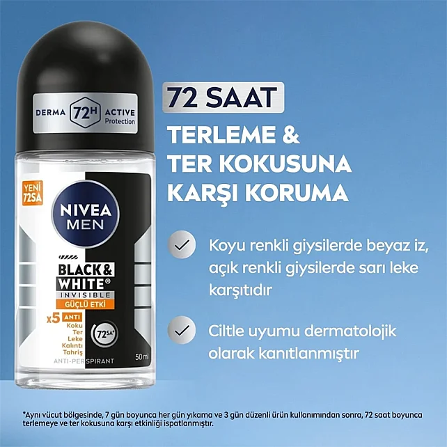 Nivea Men Black White Invisible - Erkek Roll On Deodorant 50ml - 3