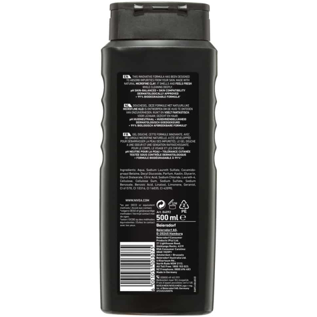 Nivea Men Deep Dimension Clean Shower Gel - Duş Jeli 500ml - 2