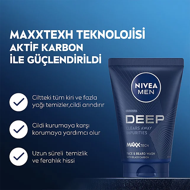 Nivea Men Deep Dimension - Yüz ve Sakal Temizleme Jeli 100ml - 2