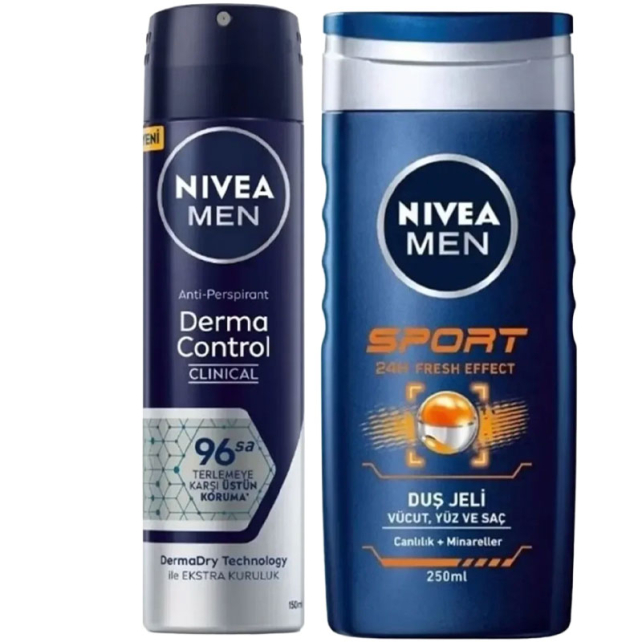 Nivea Men Derma Control Clinical Sprey Deodorant 150ml & Sport Duş Jeli 250ml - 1