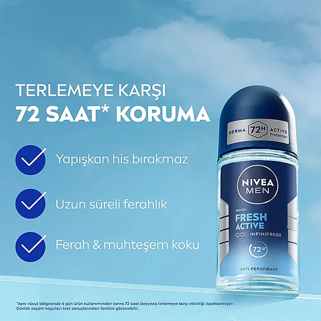 Nivea Men Fresh Active Erkek Deodorant Roll On 50 ml & Roll On 25ml - 2