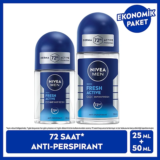 Nivea Men Fresh Active Erkek Deodorant Roll On 50 ml & Roll On 25ml - 5
