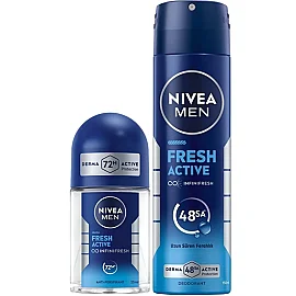 Nivea Men Fresh Active Erkek Deodorant Sprey 150 ml & Roll On 25ml - Nivea