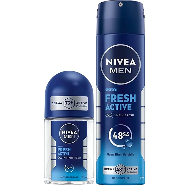 Nivea Men Fresh Active Erkek Deodorant Sprey 150 ml & Roll On 25ml - 1