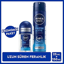 Nivea Men Fresh Active Erkek Deodorant Sprey 150 ml & Roll On 25ml - 6