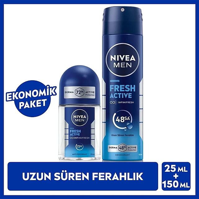Nivea Men Fresh Active Erkek Deodorant Sprey 150 ml & Roll On 25ml - 6