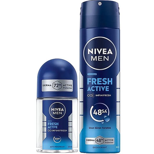 Nivea Men Fresh Active Erkek Deodorant Sprey 150ml & Roll-On 25ml - 1