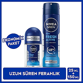 Nivea Men Fresh Active Erkek Deodorant Sprey 150ml & Roll-On 25ml - 6