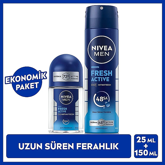 Nivea Men Fresh Active Erkek Deodorant Sprey 150ml & Roll-On 25ml - 6