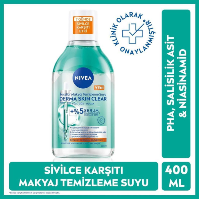 Nivea Micellar Derma Skin Clear - Sivilce Karşıtı Makyaj Temizleme Suyu 400ml - 2
