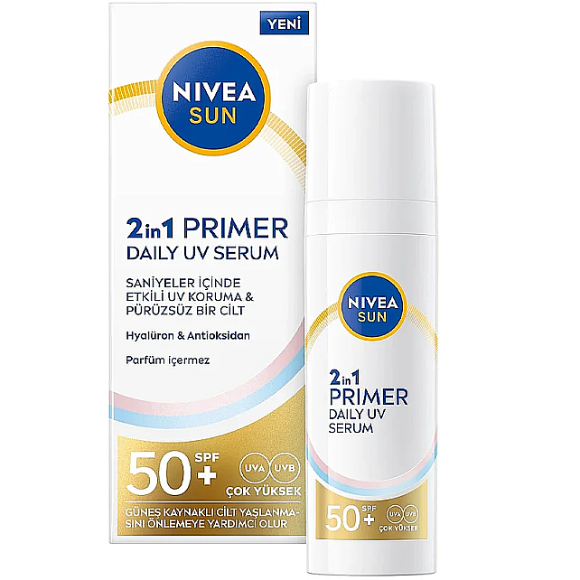 Nivea Sun 2 In 1 Primer Daily Uv Serum SPF 50 - Nemlendirici Makyaj Bazı 30ml - 1