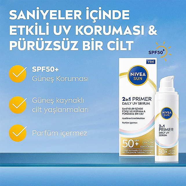 Nivea Sun 2 In 1 Primer Daily Uv Serum SPF 50 - Nemlendirici Makyaj Bazı 30ml - 2