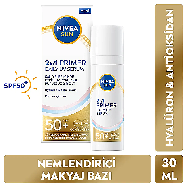 Nivea Sun 2 In 1 Primer Daily Uv Serum SPF 50 - Nemlendirici Makyaj Bazı 30ml - 6