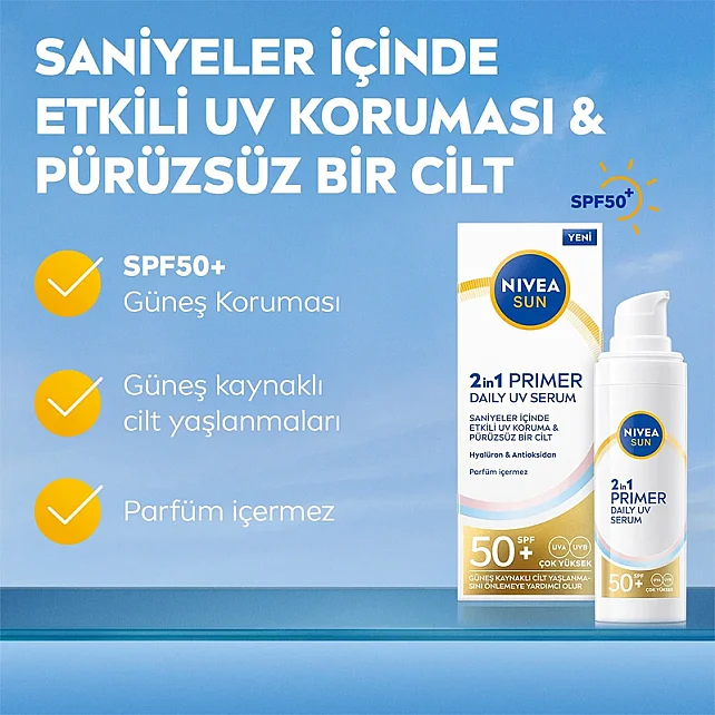 Nivea Sun 2'ın 1 Primer Daily Uv Serum SPF 50 - Nemlendirici Makyaj Bazı 30ml - 2