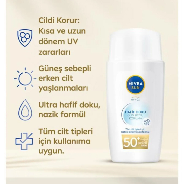 Nivea Sun SPF 50+ Yüksek Güneş Koruyucu - Hafif Doku 50ml - 4