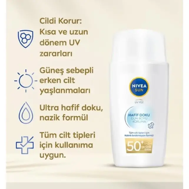 Nivea Sun SPF 50+ Yüksek Güneş Koruyucu - Hafif Doku 50ml - 4