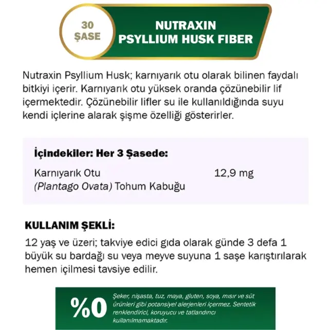 Nutraxin Fit Psyllium Husk Fiber - Takviye Edici Gıda 30 Saşe - 3