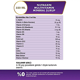 Nutraxin For Kids Multivitamin Mineral Syrup - Takviye Edici Gıda 140ml - 3