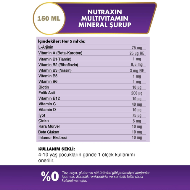 Nutraxin For Kids Multivitamin Mineral Syrup - Takviye Edici Gıda 140ml - 3