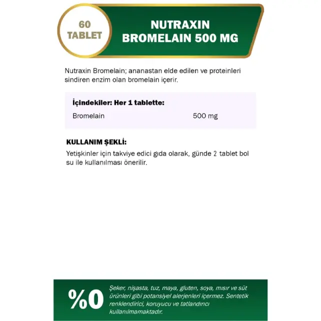 Nutraxin Herbal Bromelain 500mg - Takviye Edici Gıda 60 Tablet - 2
