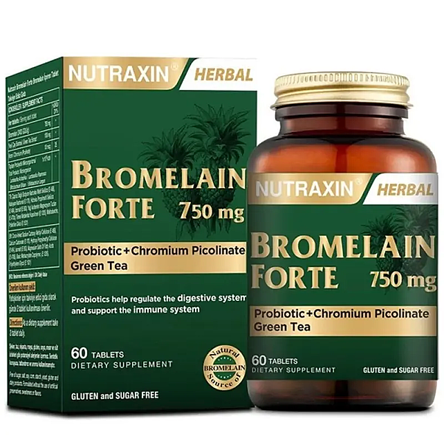 Nutraxin Herbal Bromelain Forte 750mg - Takviye Edici Gıda 60 Tablet - 1