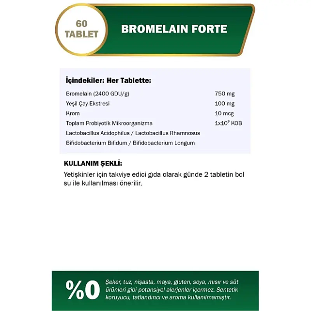 Nutraxin Herbal Bromelain Forte 750mg - Takviye Edici Gıda 60 Tablet - 2