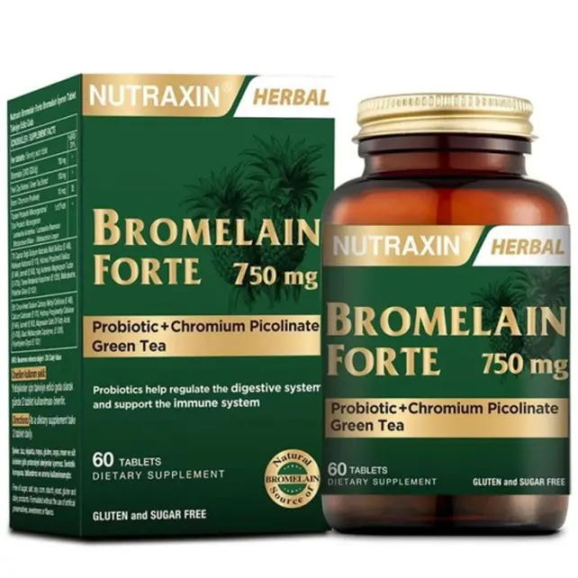 Nutraxin Herbal Bromelain Forte 750mg - Takviye Edici Gıda 60 Tablet - 1