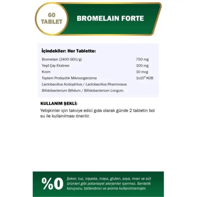 Nutraxin Herbal Bromelain Forte 750mg - Takviye Edici Gıda 60 Tablet - 2