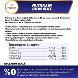 Nutraxin Iron Max - Takviye Edici Gıda 30 Tablet - 2