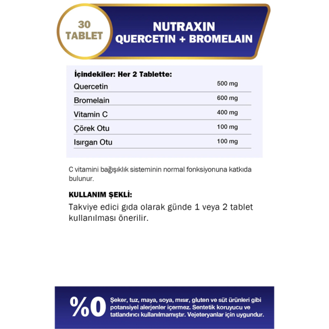 Nutraxin Plus Quercetin Bromelain - Takviye Edici Gıda 30 Tablet - 3