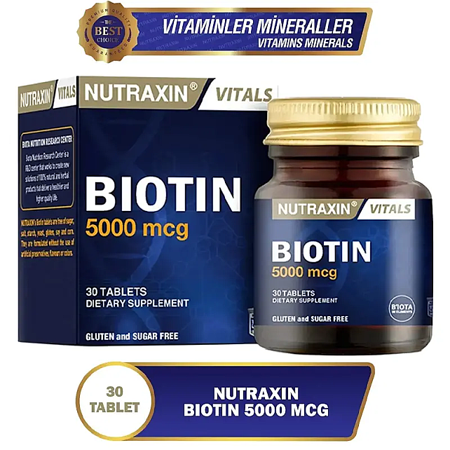 Nutraxin Vitals Biotin 5000 Mcg - Takviye Edici Gıda 30 Tablet - 2