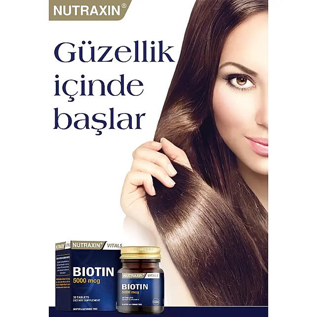 Nutraxin Vitals Biotin 5000 Mcg - Takviye Edici Gıda 30 Tablet - 4