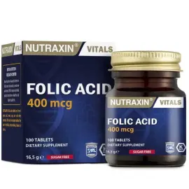 Nutraxin Vitals Folic Acid 400 Mcg - Takviye Edici Gıda 100 Tablet - Nutraxin