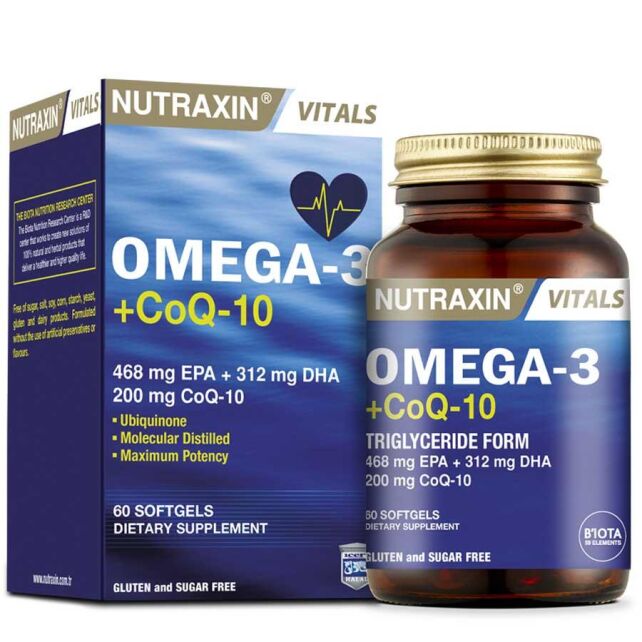 Nutraxin Vitals Omega 3 + CoQ-10 Takviye Edici Gıda 60 Softjel Kapsül - 1