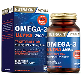 Nutraxin Vitals Omega-3 Ultra 2500mg - Takviye Edici Gıda 30 Softjel Kapsül - Nutraxin
