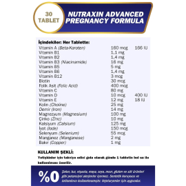 Nutraxin Vitals Pregnancy Formula Multivitamin ve Mineral - Takviye Edici Gıda 30 Tablet - 3
