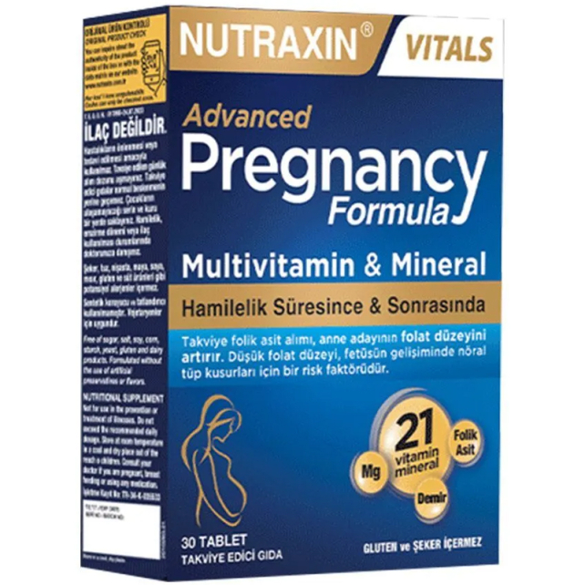 Nutraxin Vitals Pregnancy Formula Multivitamin ve Mineral - Takviye Edici Gıda 30 Tablet - 1