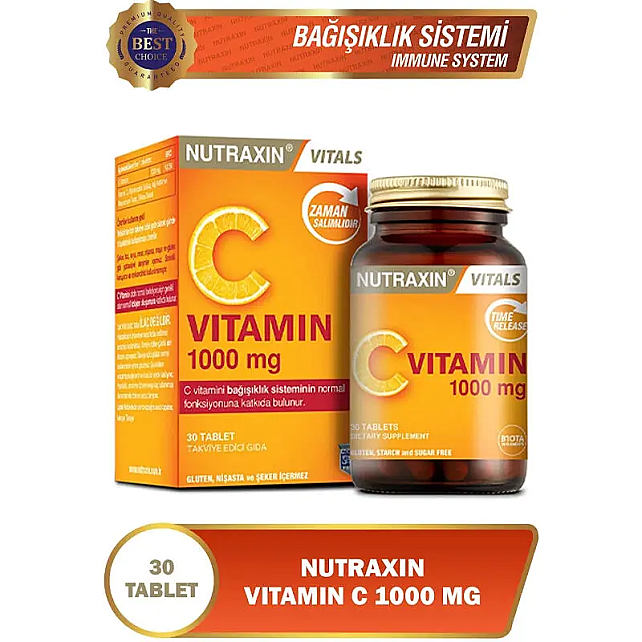 Nutraxin Vitals Vitamin C 1000mg - Takviye Edici Gıda 30 Tablet - 2