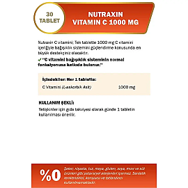 Nutraxin Vitals Vitamin C 1000mg - Takviye Edici Gıda 30 Tablet - 3