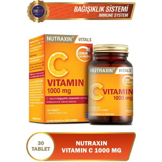 Nutraxin Vitals Vitamin C 1000mg - Takviye Edici Gıda 30 Tablet - 2