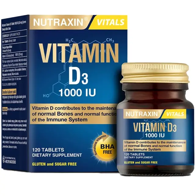 Nutraxin Vitals Vitamin D3 1000 IU - Takviye Edici Gıda 120 Tablet - 1