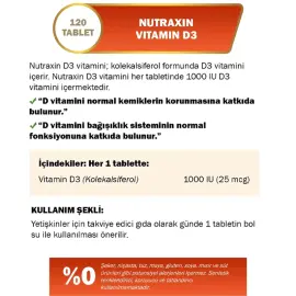 Nutraxin Vitals Vitamin D3 1000 IU - Takviye Edici Gıda 120 Tablet - 3