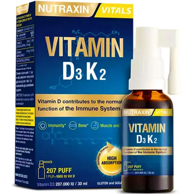 Nutraxin Vitals Vitamin D3 K2 Spray Takviye Edici Gıda 30ml - 1