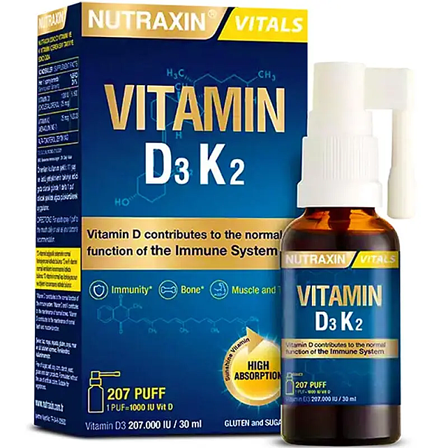 Nutraxin Vitals Vitamin D3K2 Spray Takviye Edici Gıda 30ml - 1