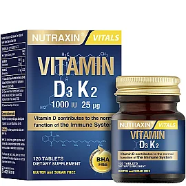 Nutraxin Vitals Vitamin D3K2 - Takviye Edici Gıda 120 Tablet - Nutraxin