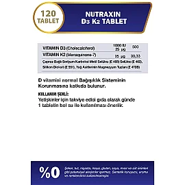 Nutraxin Vitals Vitamin D3K2 - Takviye Edici Gıda 120 Tablet - 2