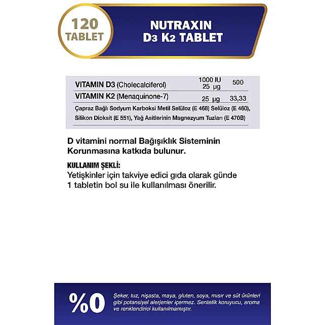 Nutraxin Vitals Vitamin D3K2 - Takviye Edici Gıda 120 Tablet - 2