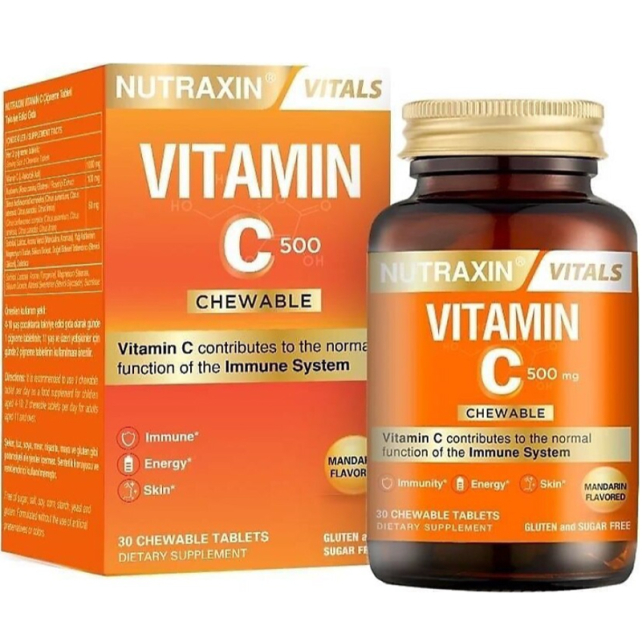 Nutraxin Vitamin C 500 Mg Chewable - Çiğnenebilir Takviye Edici Gıda 30 Tablet - 1