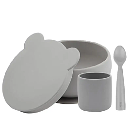 OiOi BLW Beslenme Seti 1 - Kapaklı Kase Powder Grey - OiOi